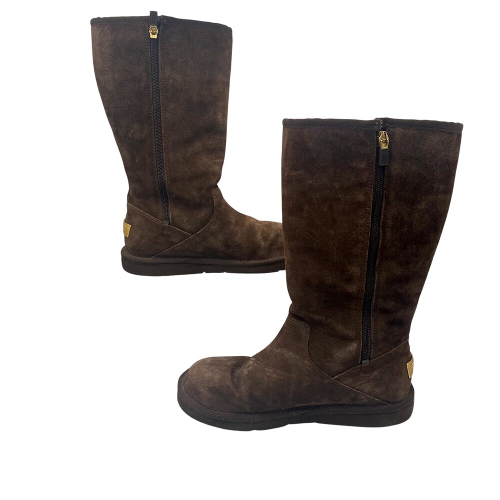 UGG Retro Cargo 1895 Womens US 7 Boots Brown Leather Sheepskin Lined Snow Boot